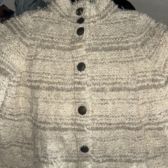 FREE PEOPLE Sz Small Knit Shag Shaggy Sweater Shacket Coat Metal Buttons Soft - Picture 7 of 8